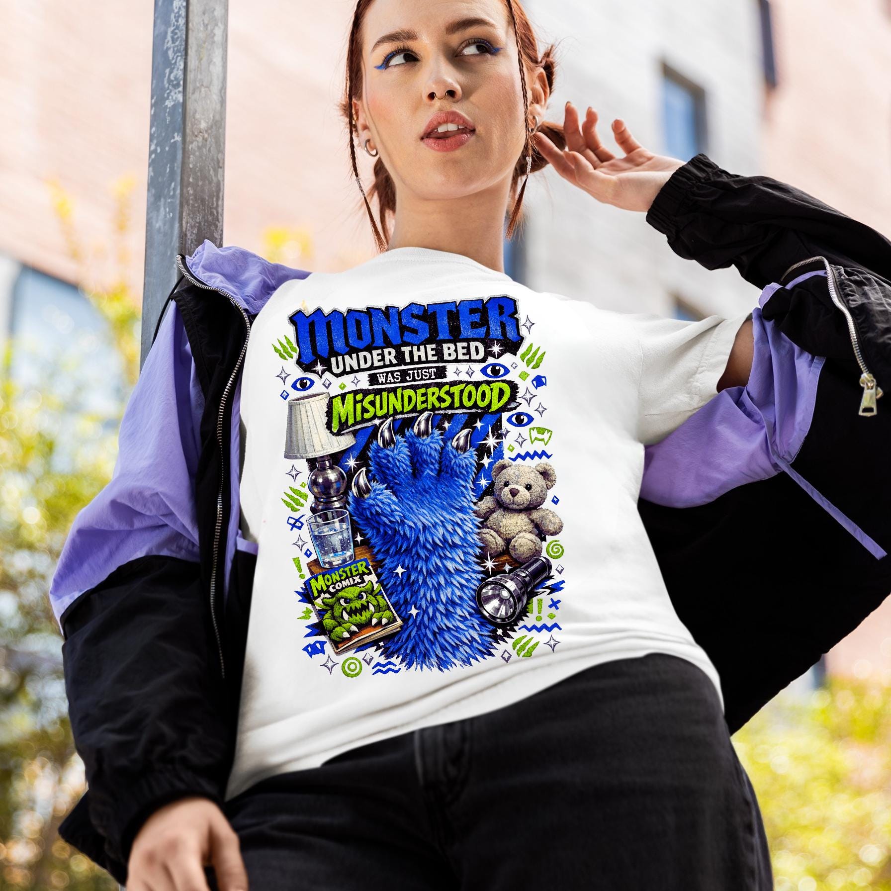 Monster Under Bed Graphic Tee | Garment-Dyed Relaxed Fit Unisex Shirt