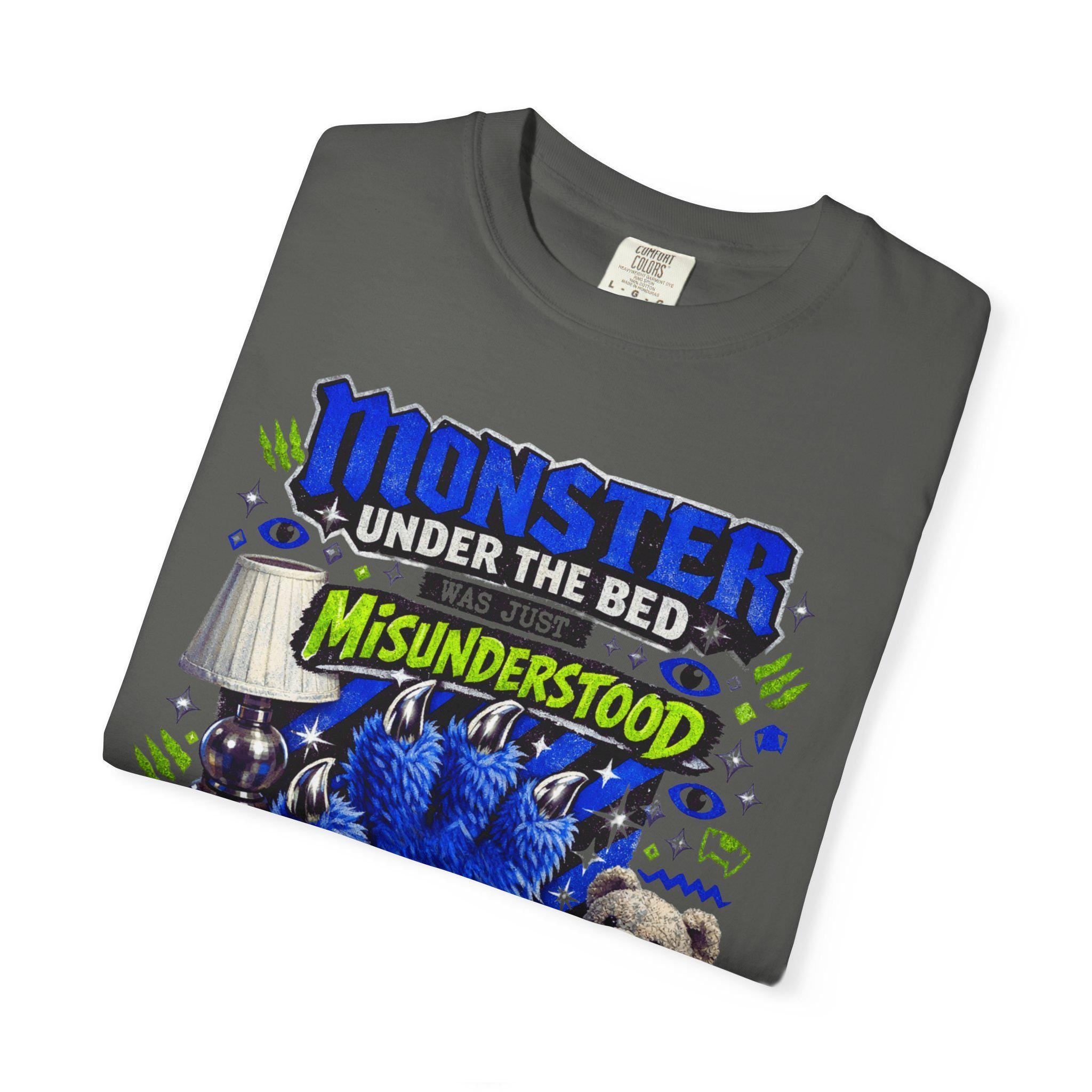 Monster Under Bed Graphic Tee | Garment-Dyed Relaxed Fit Unisex Shirt