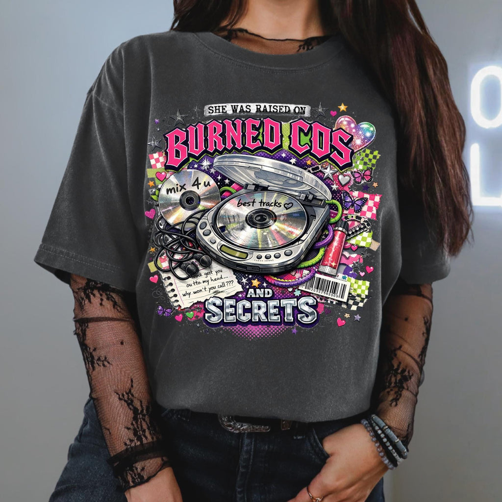 Burned CDs Secrets T-Shirt | Retro Mixtape Graphic Tee, Music Lover Unisex Shirt