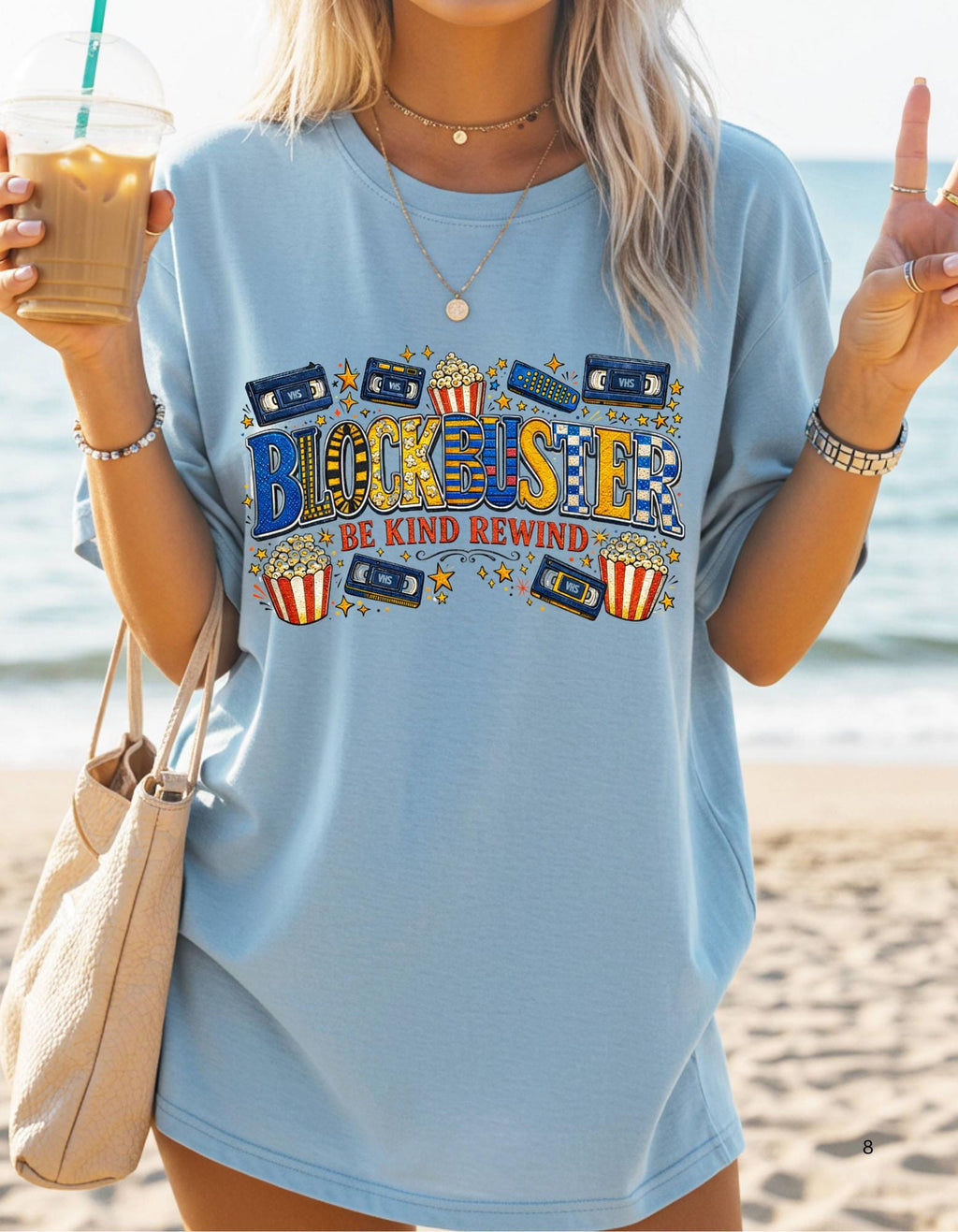 Blockbuster Be Kind Rewind T-Shirt | Retro Popcorn Cassette Film Tee