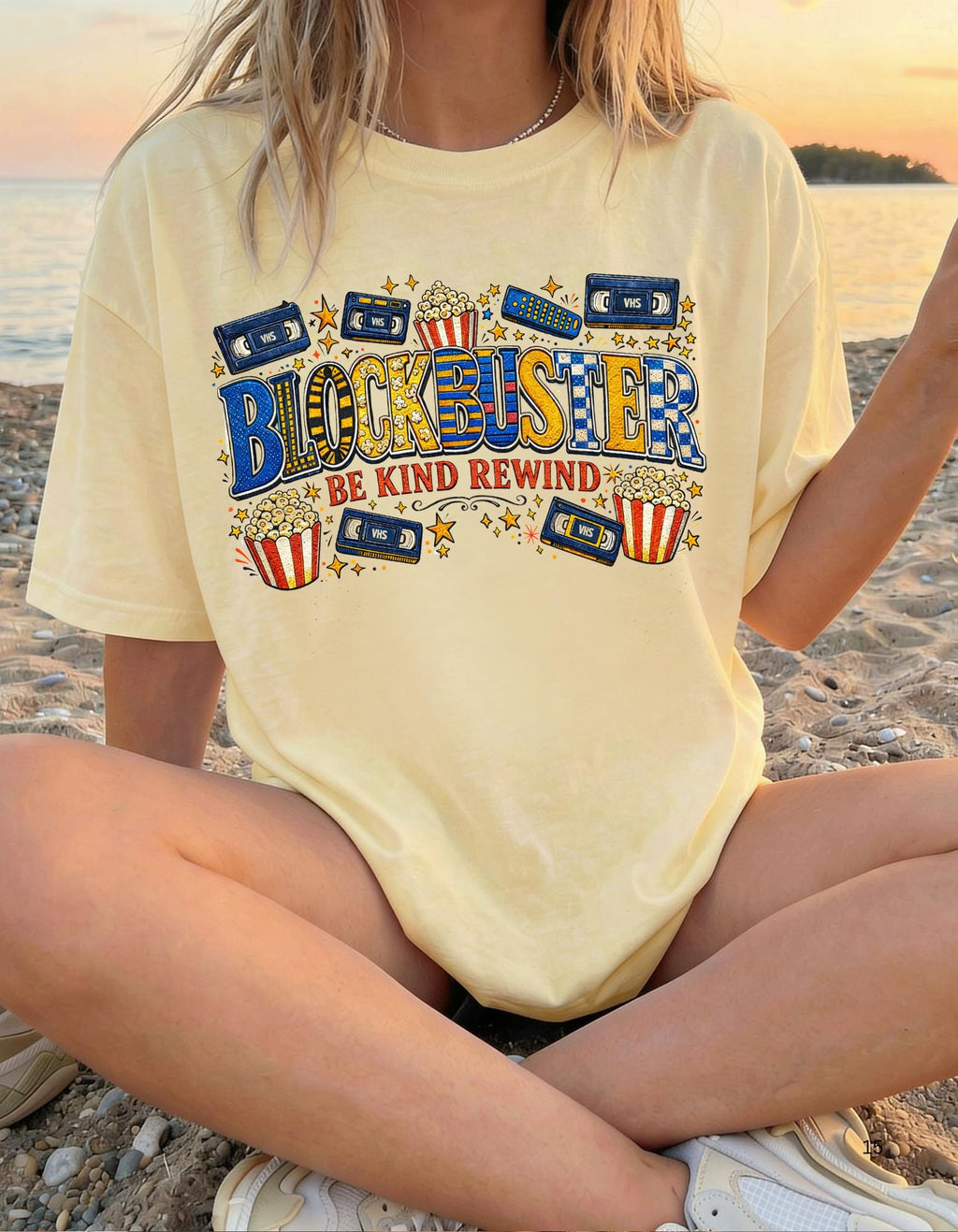 Blockbuster Be Kind Rewind T-Shirt | Retro Popcorn Cassette Film Tee