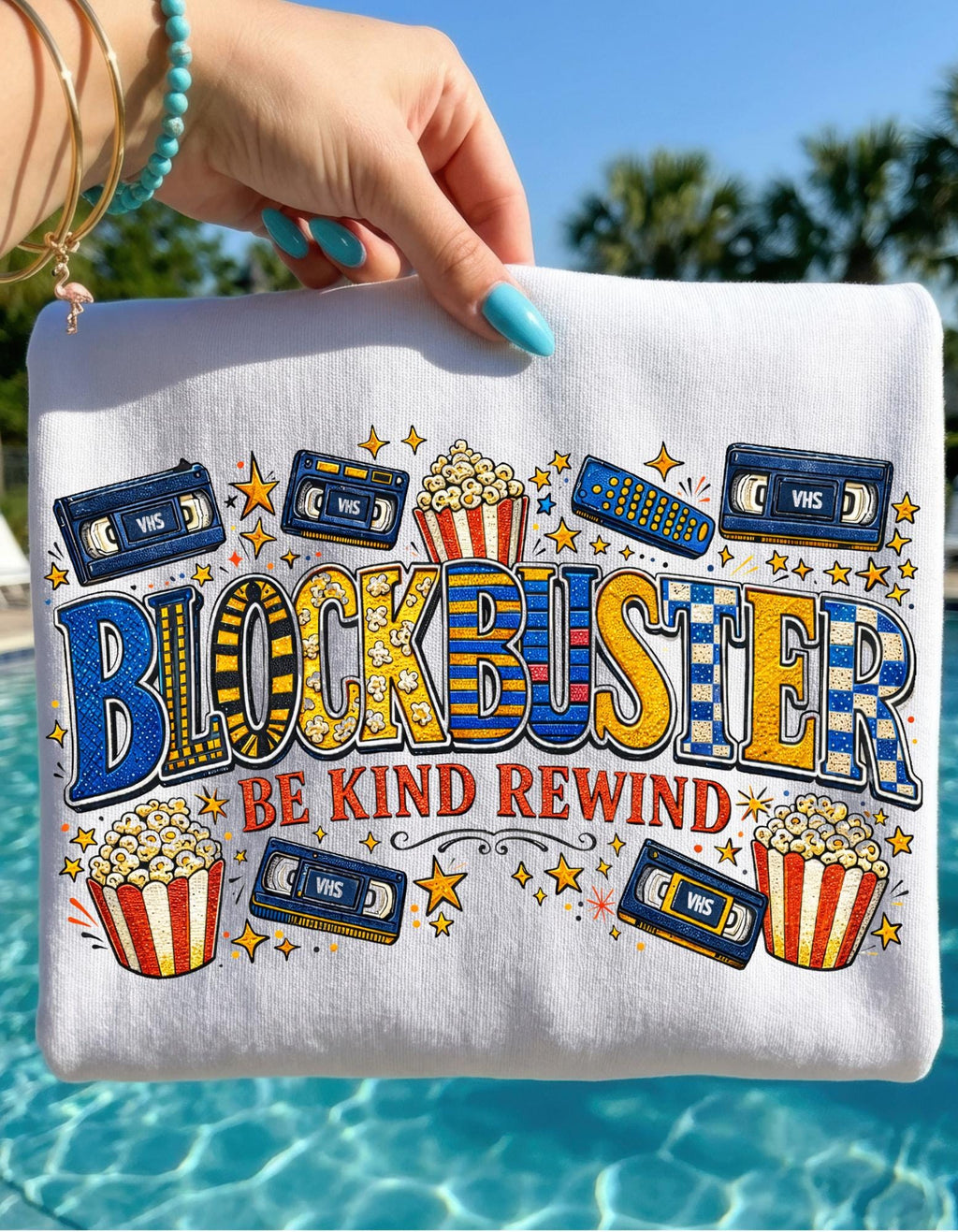 Blockbuster Be Kind Rewind T-Shirt | Retro Popcorn Cassette Film Tee