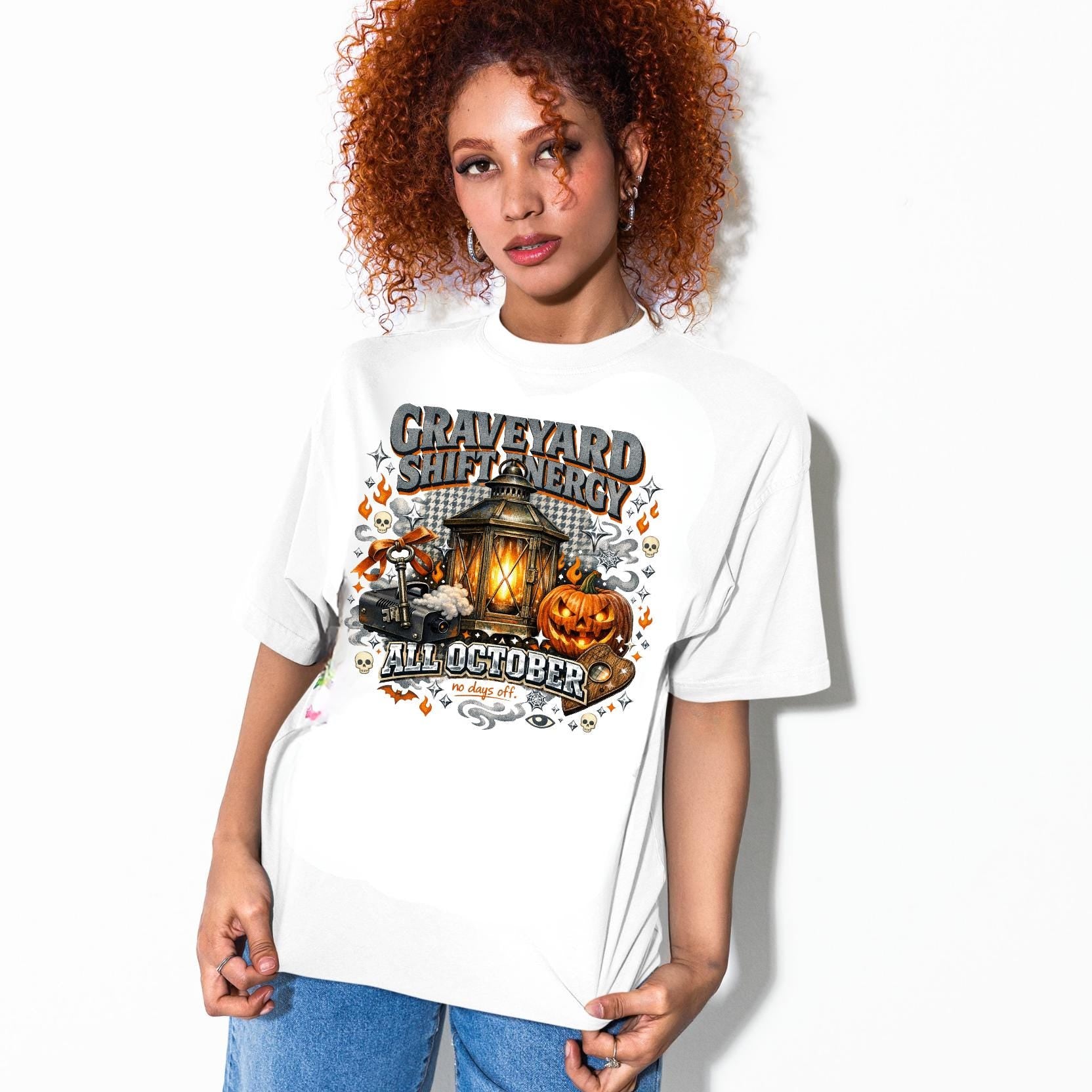 Graveyard Shift Energy Halloween T-Shirt, Spooky Pumpkin Lantern Gothic Tee