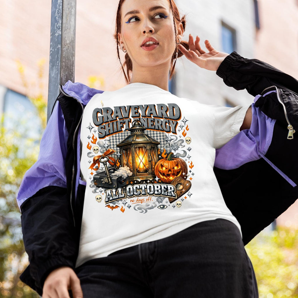 Graveyard Shift Energy Halloween T-Shirt, Spooky Pumpkin Lantern Gothic Tee