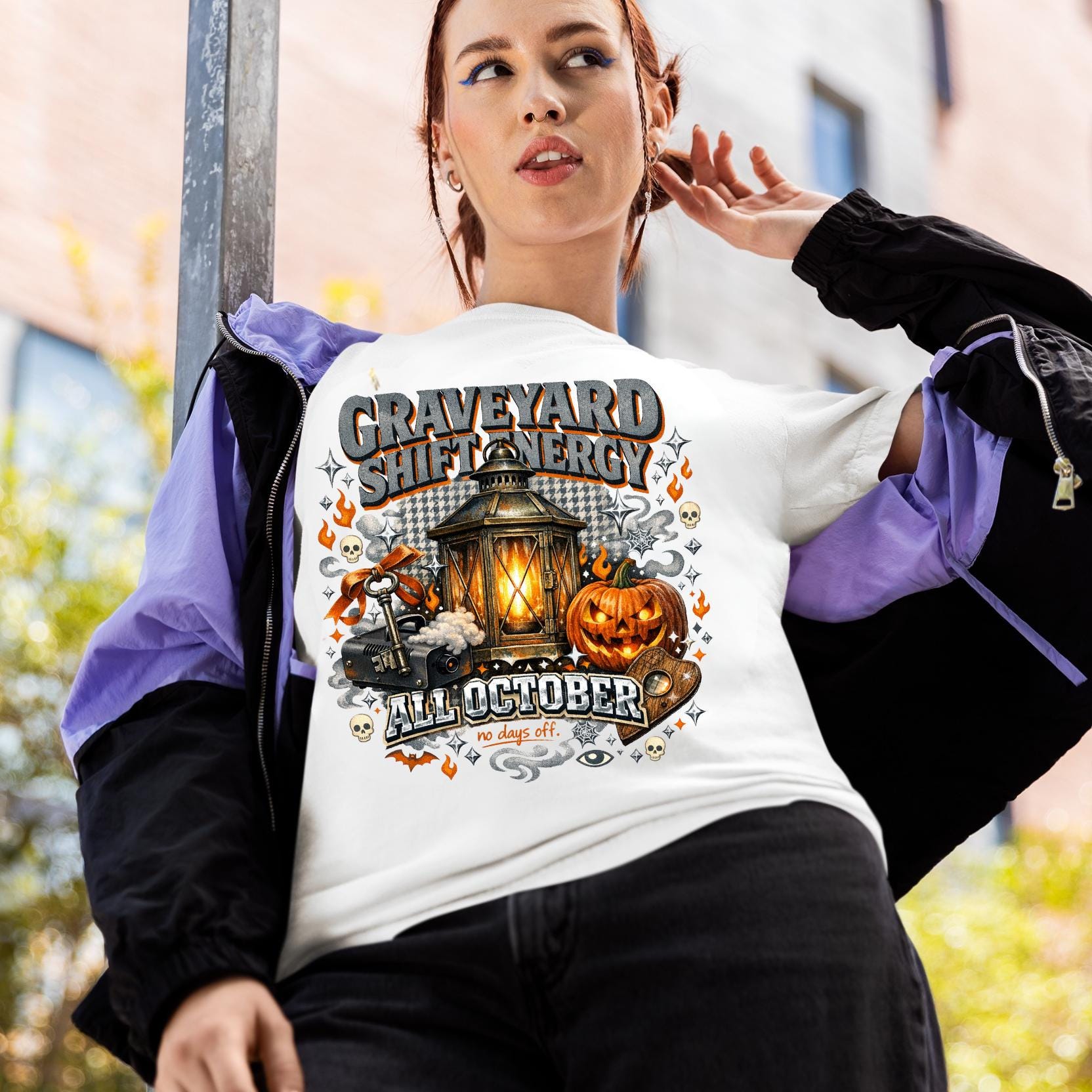 Graveyard Shift Energy Halloween T-Shirt, Spooky Pumpkin Lantern Gothic Tee