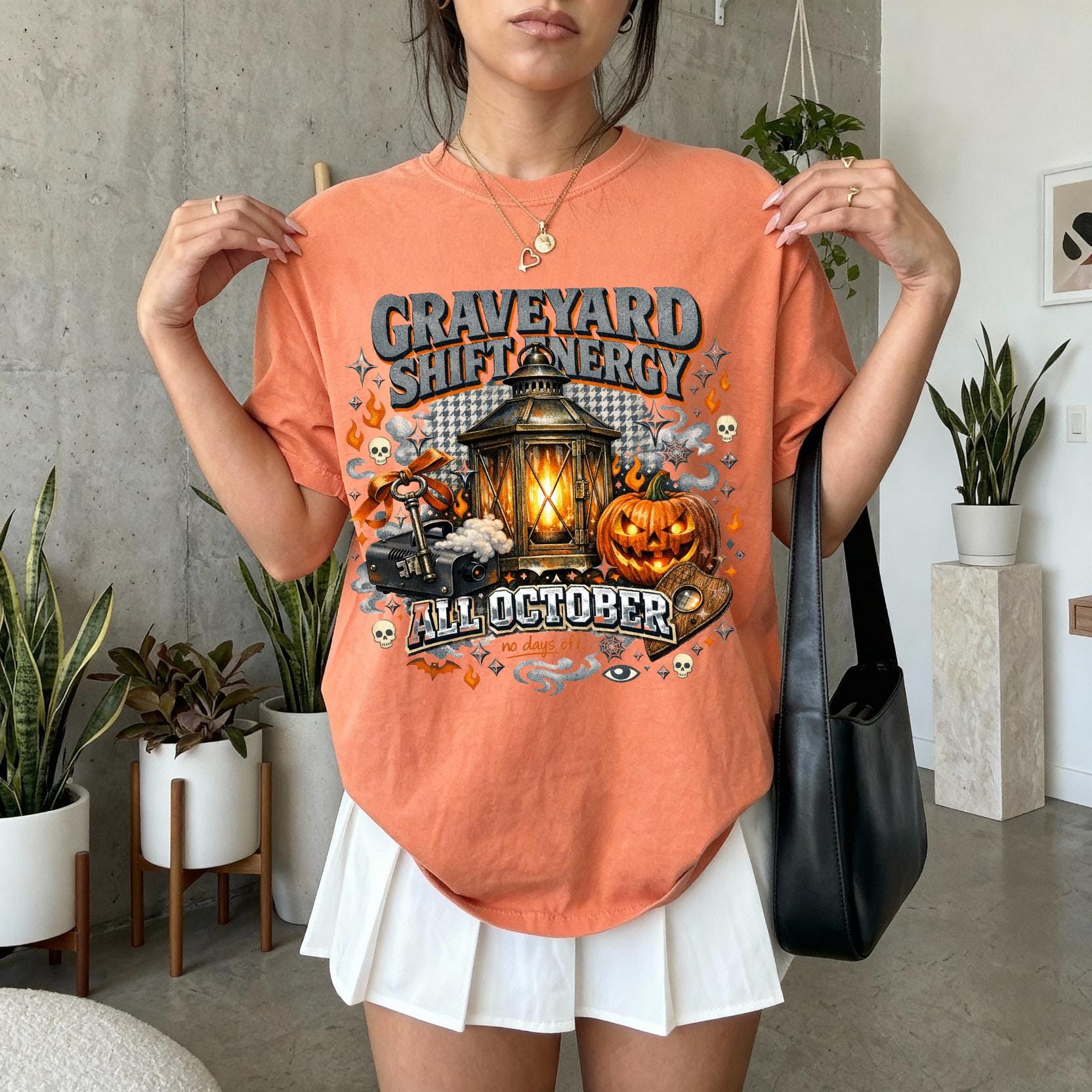 Graveyard Shift Energy Halloween T-Shirt, Spooky Pumpkin Lantern Gothic Tee