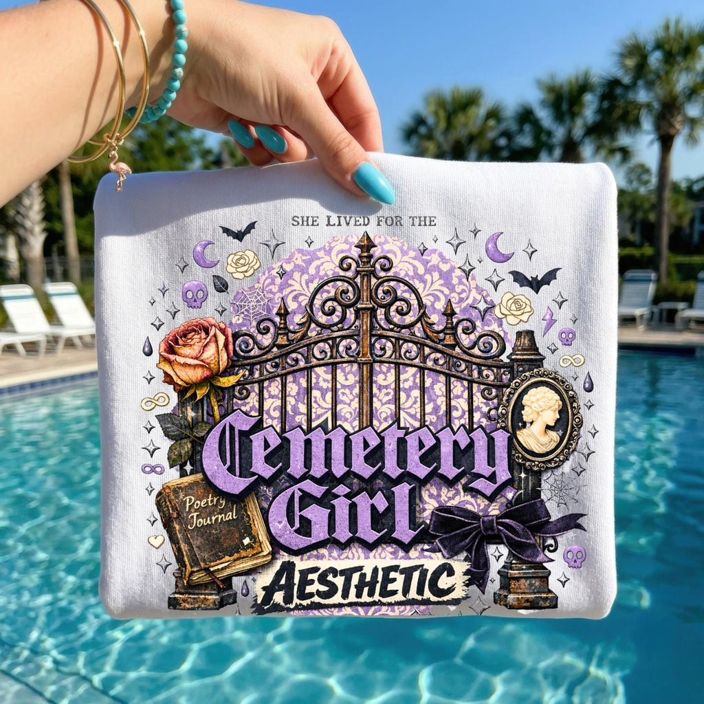 Cemetery Girl T-shirt | Gothic Graveyard Gate Vignette Design