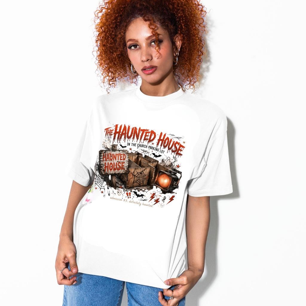 Vintage Haunted Mansion Graphic T-Shirt | Spooky Halloween Horror Illustration Tee | Gothic Ghost House Apparel