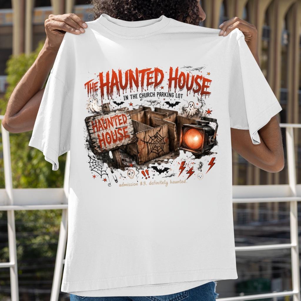 Vintage Haunted Mansion Graphic T-Shirt | Spooky Halloween Horror Illustration Tee | Gothic Ghost House Apparel