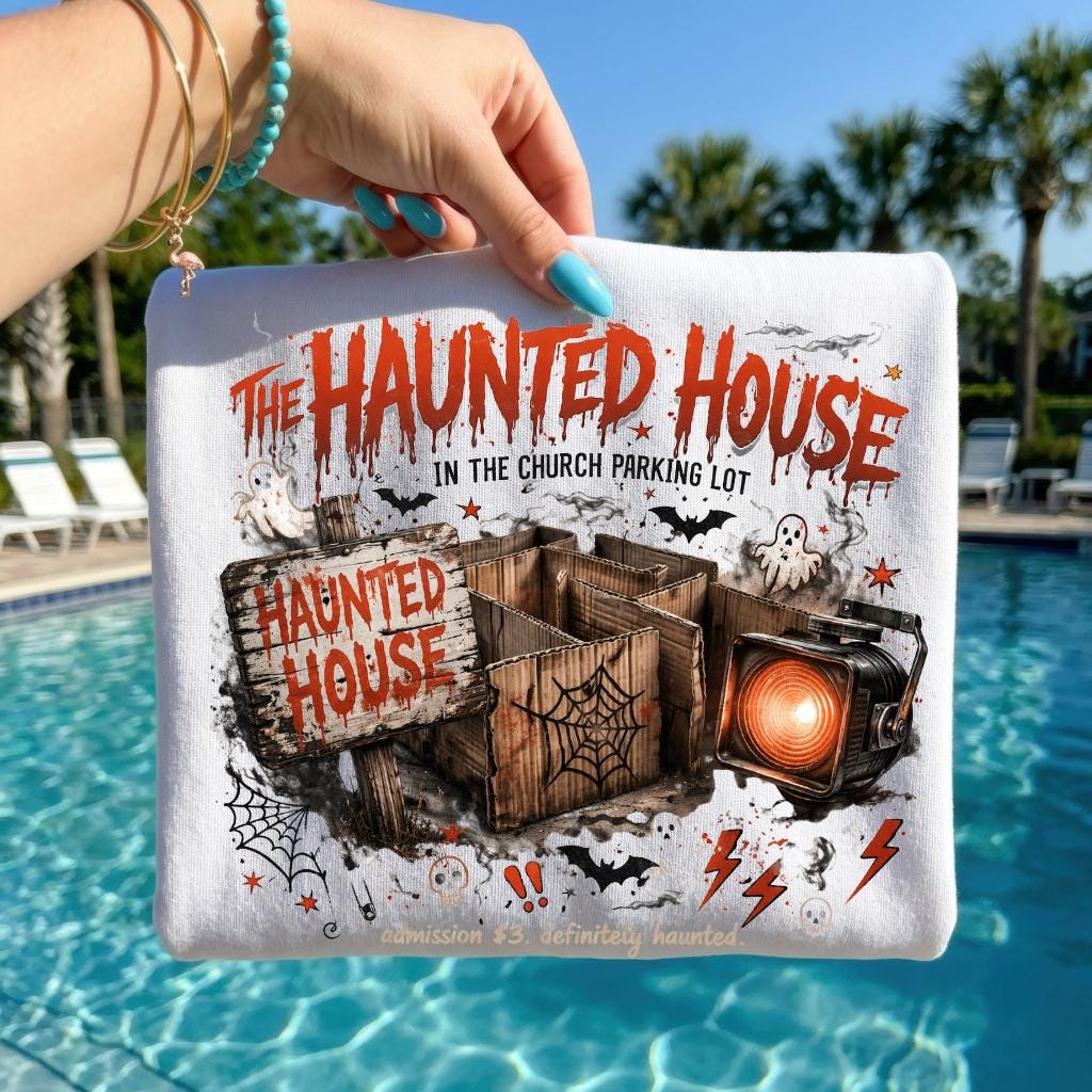 Vintage Haunted Mansion Graphic T-Shirt | Spooky Halloween Horror Illustration Tee | Gothic Ghost House Apparel