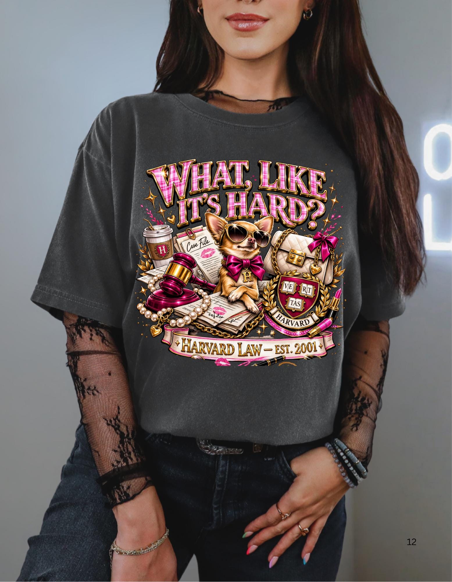 Garment-Dyed Chihuahua Law T-Shirt | Collegiate Crest Retro Artwork Unisex Tee