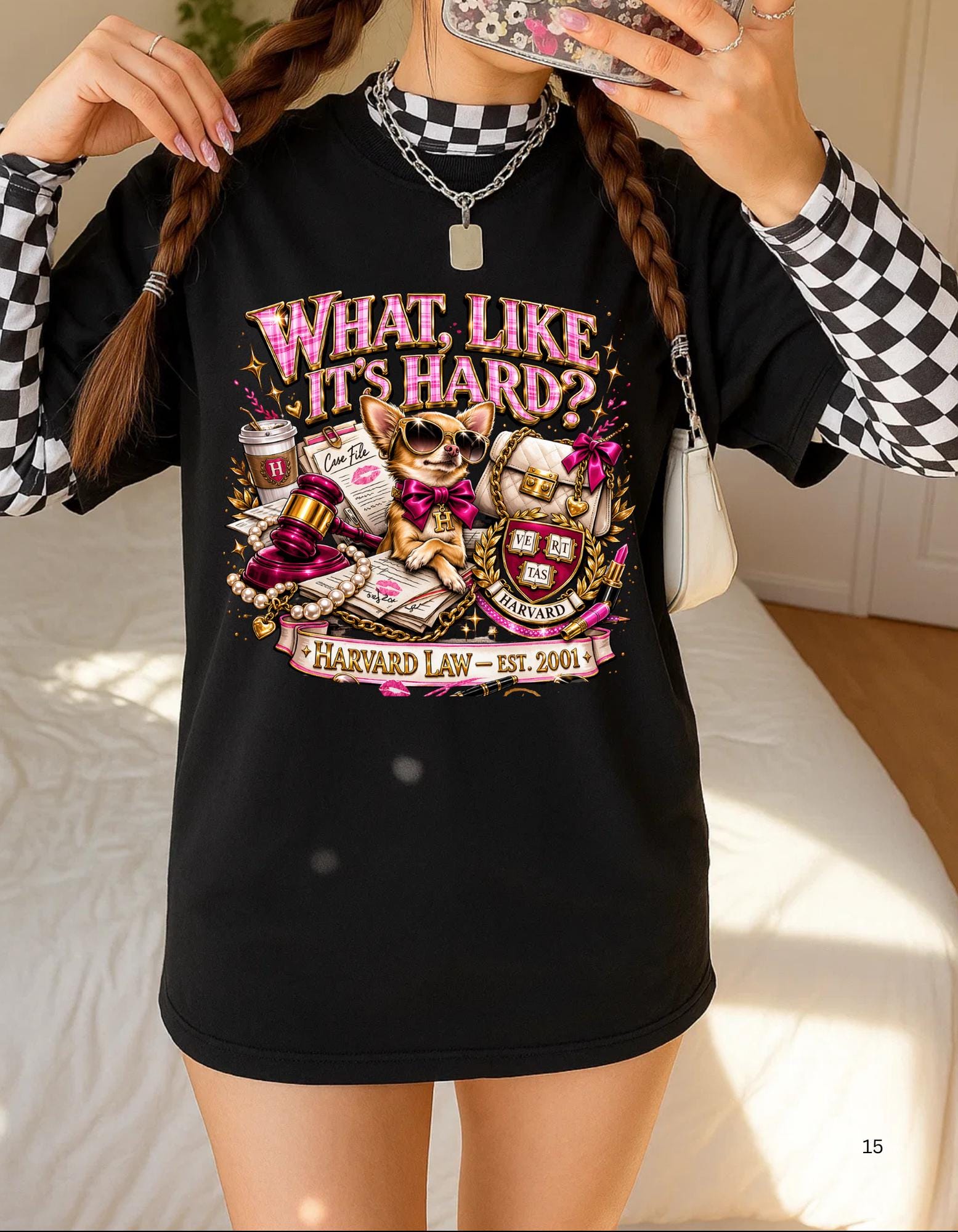 Garment-Dyed Chihuahua Law T-Shirt | Collegiate Crest Retro Artwork Unisex Tee