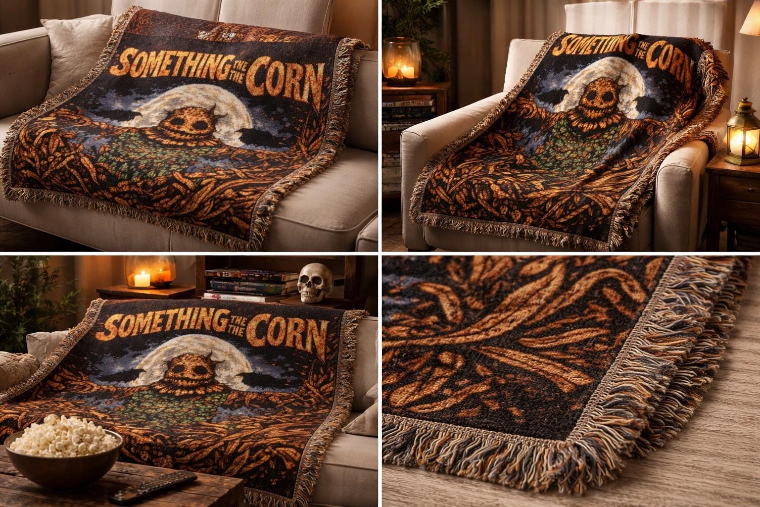 Something In The Corn Scarecrow Woven Blanket Gothic Tapestry Throw Dark Alternative Decor