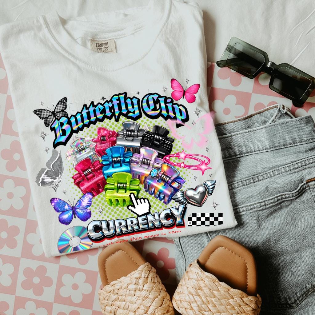 Butterfly Clip Currency Graphic Tee | Retro Vaporwave Streetwear Shirt