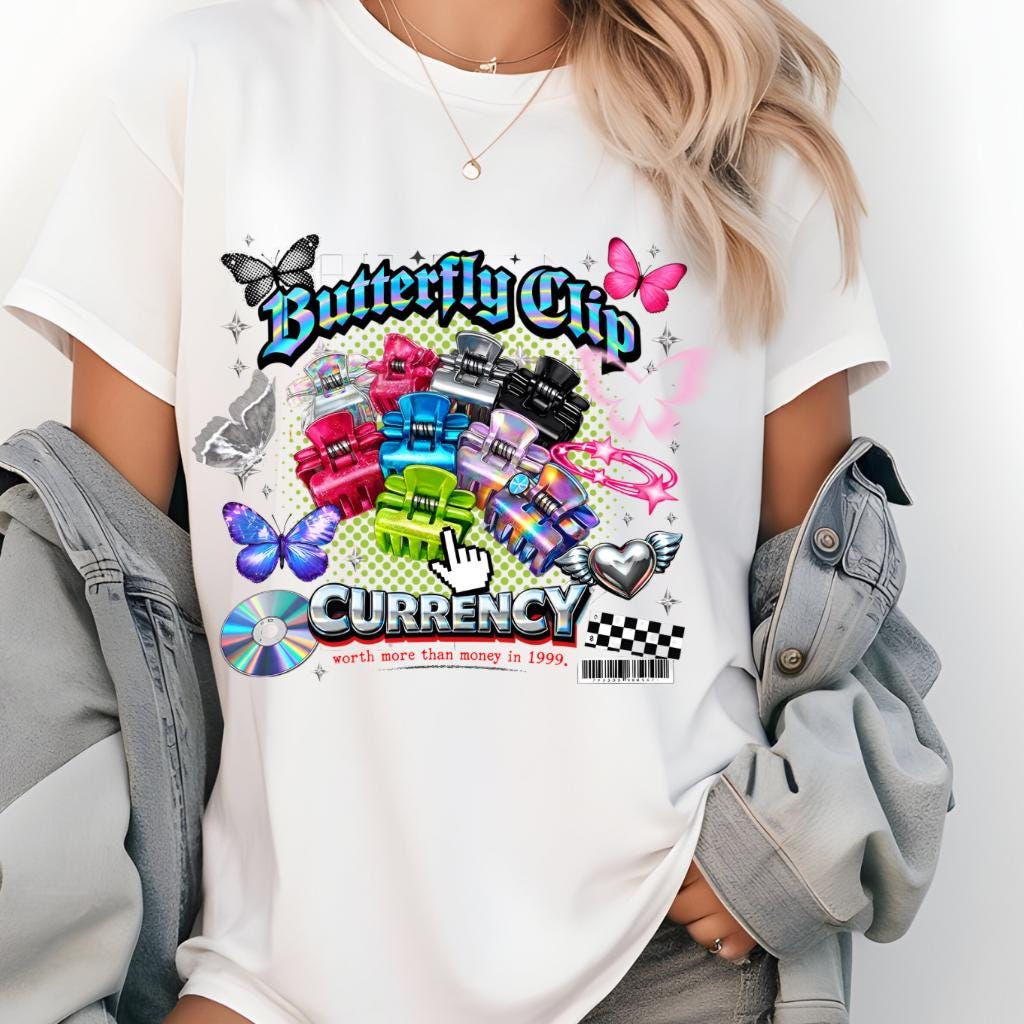Butterfly Clip Currency Graphic Tee | Retro Vaporwave Streetwear Shirt