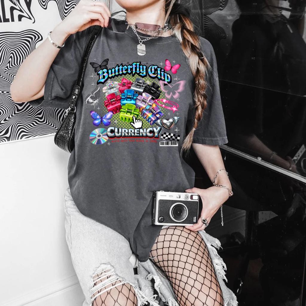 Butterfly Clip Currency Graphic Tee | Retro Vaporwave Streetwear Shirt