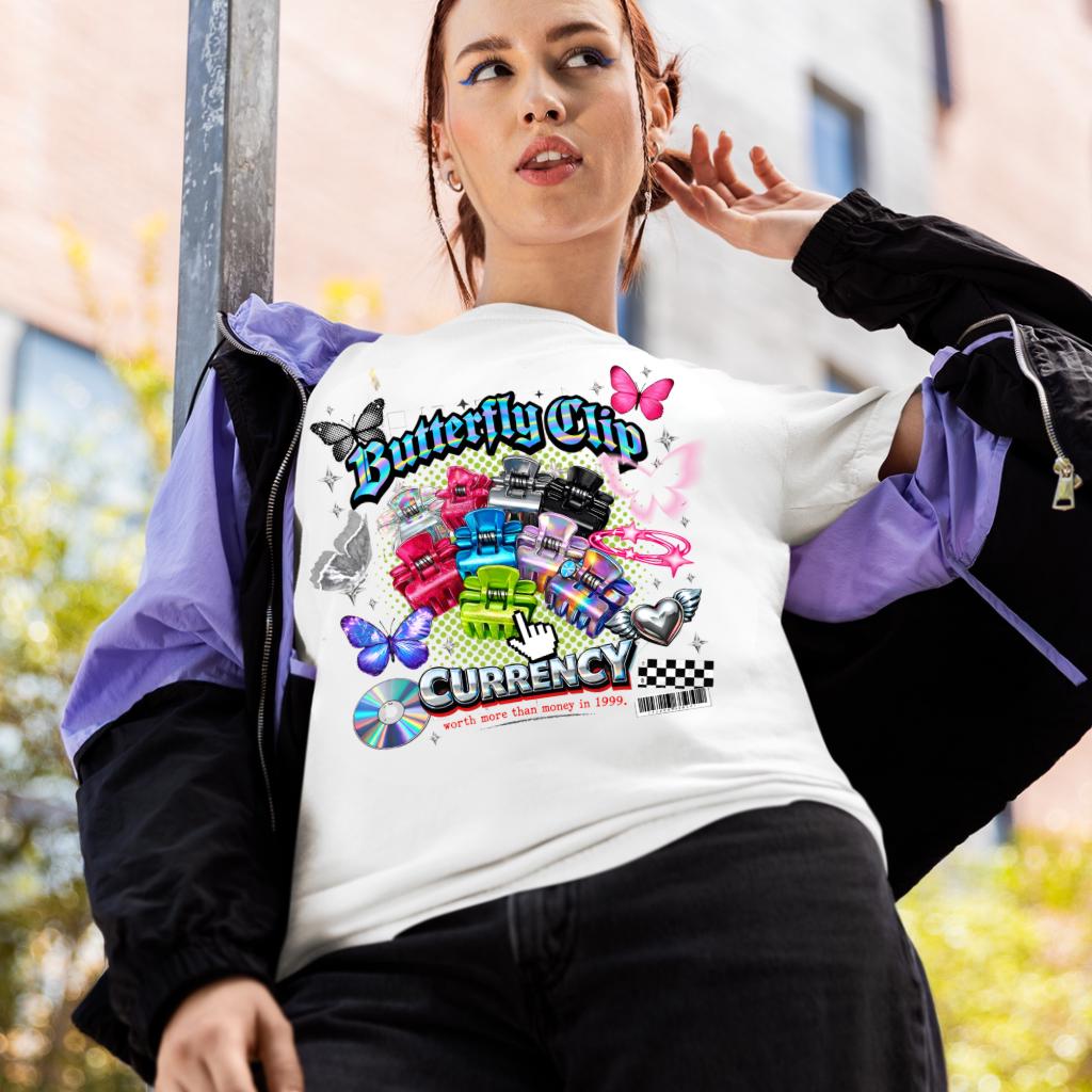 Butterfly Clip Currency Graphic Tee | Retro Vaporwave Streetwear Shirt