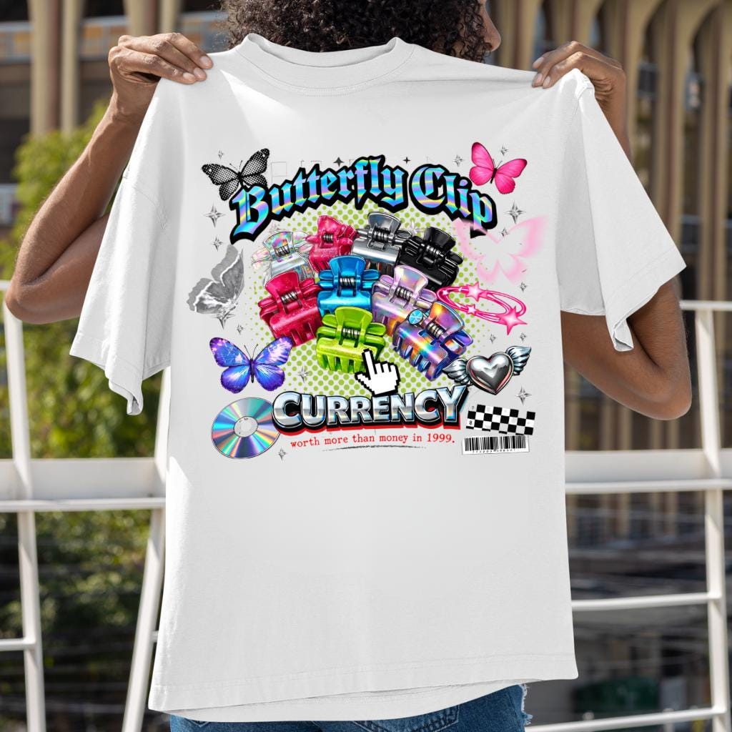 Butterfly Clip Currency Graphic Tee | Retro Vaporwave Streetwear Shirt