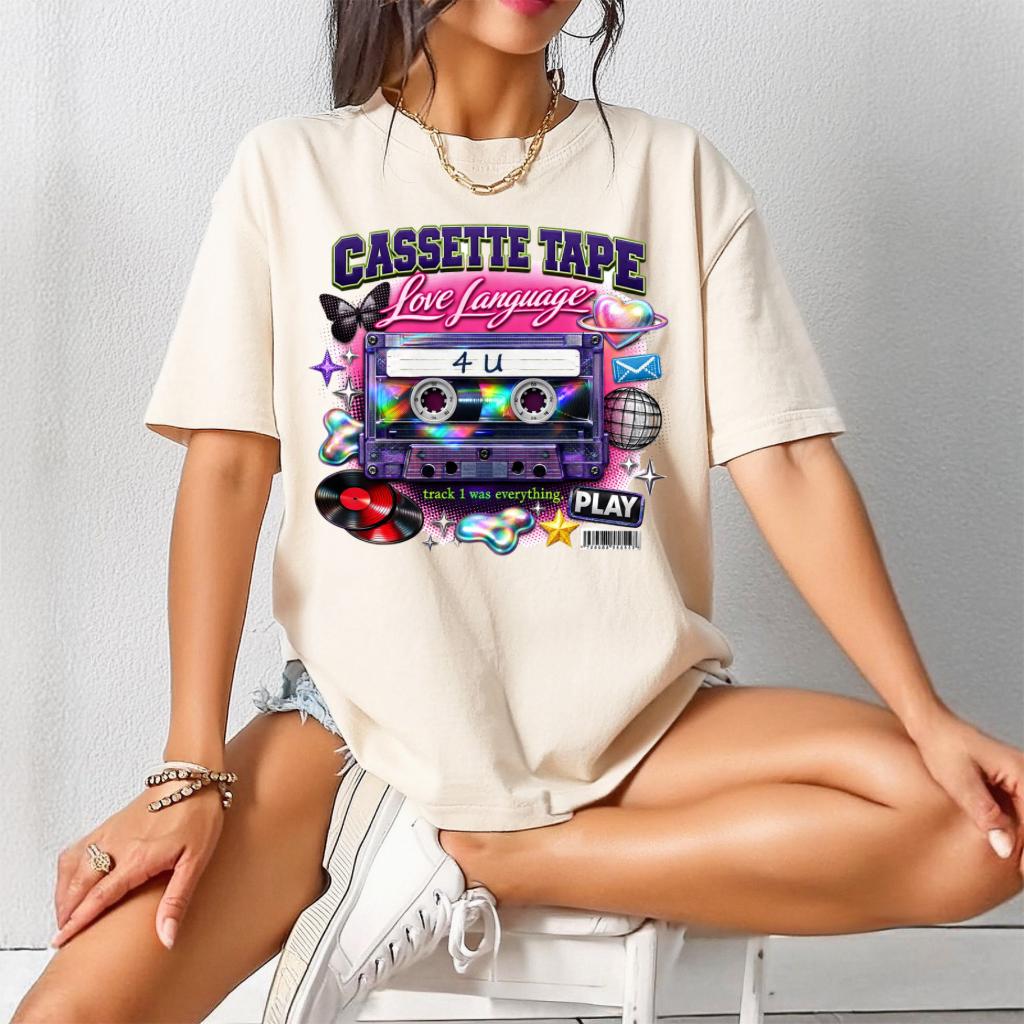 Cassette Tape Love Language T-Shirt Retro 90s Mix Vintage Music Tee Unisex Nostalgia Gift