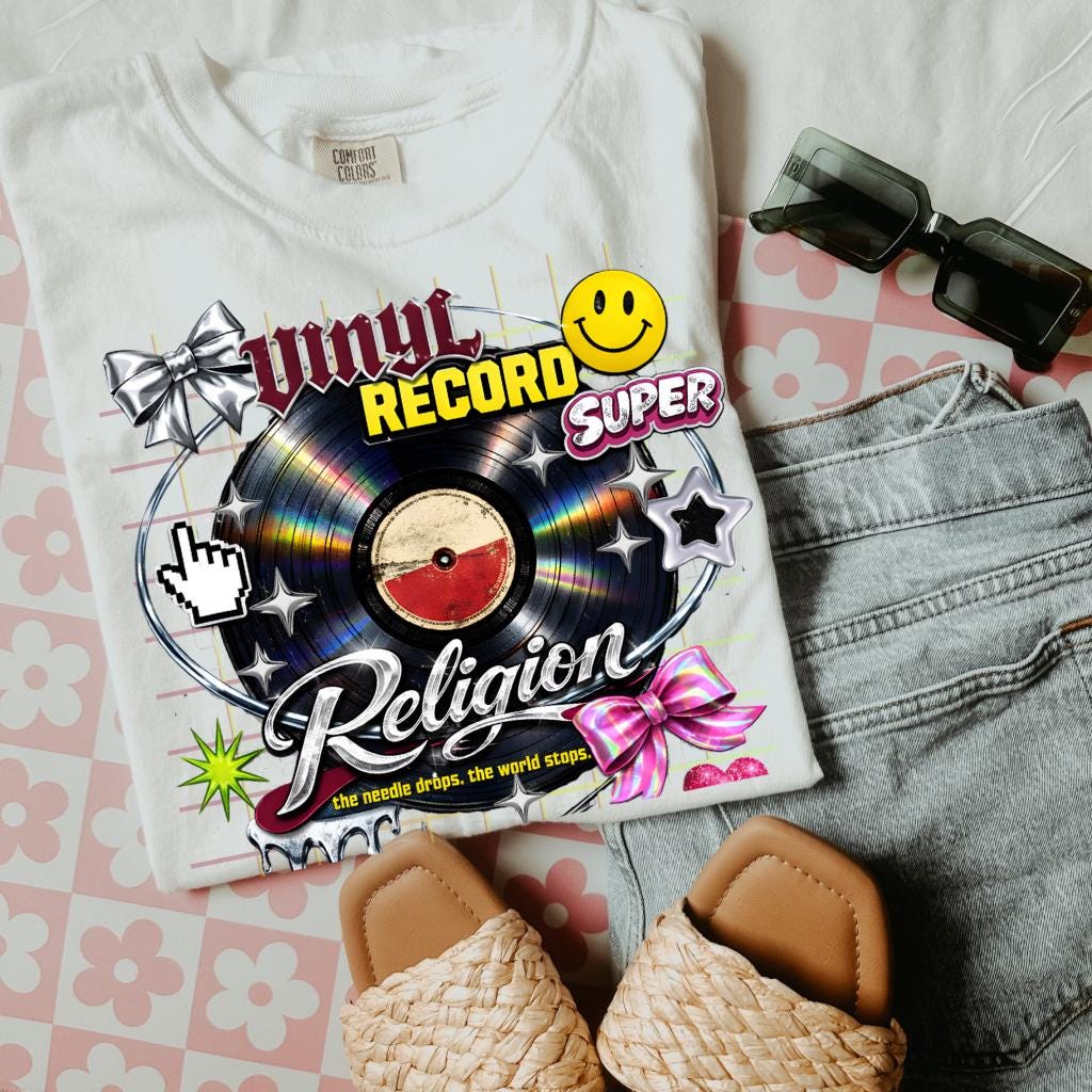 Vinyl Record Collage T-Shirt | Retro Music Pop Art Graphic Tee