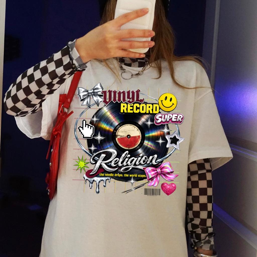 Vinyl Record Collage T-Shirt | Retro Music Pop Art Graphic Tee