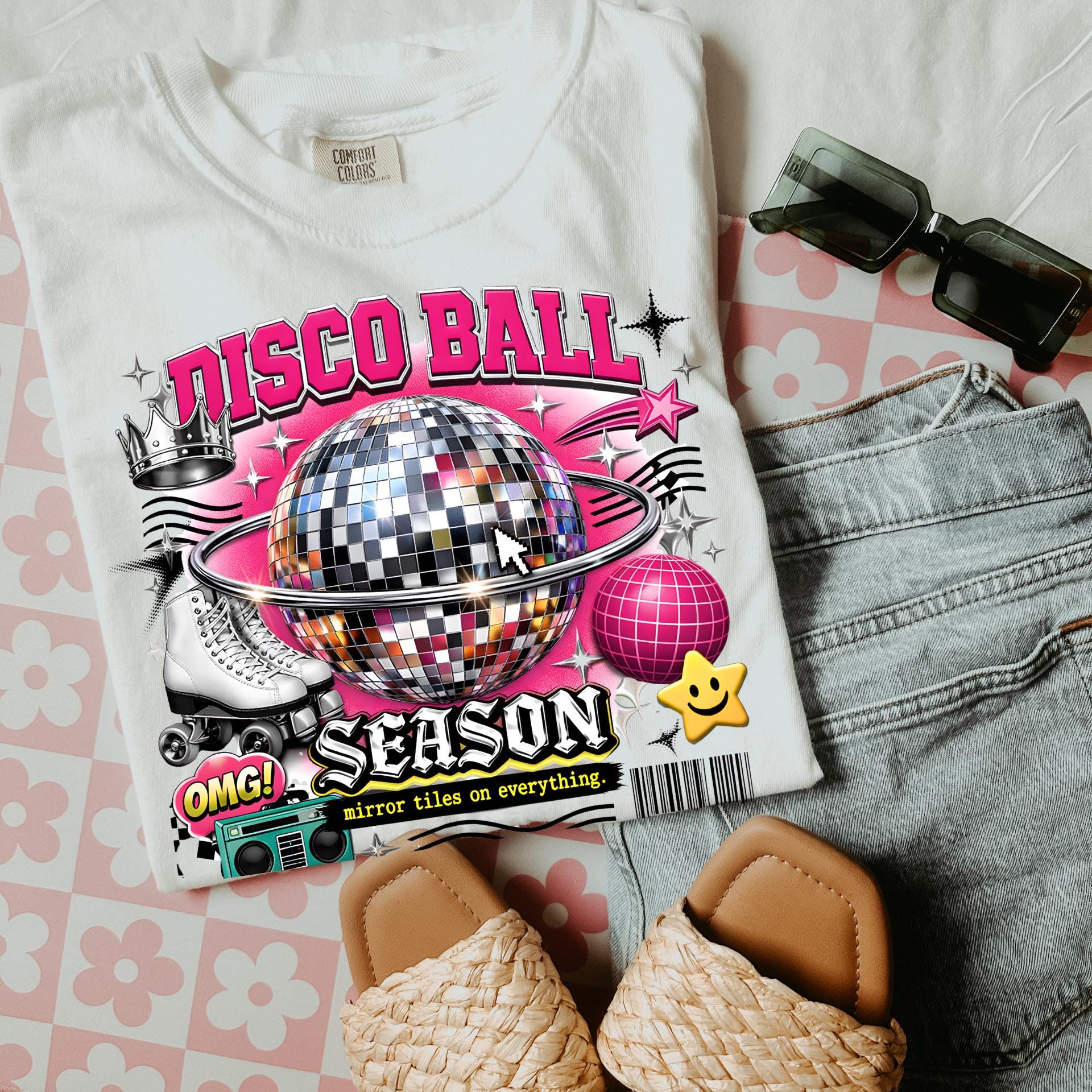 Disco Ball Season T-Shirt | Retro Mirror Graphic Tee, 90s Party Outfit
