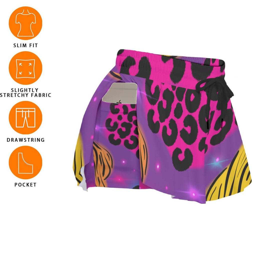 Y2K Neon Animal Print Shorts, Retro Colorblock Athletic Shorts, Summer Activewear