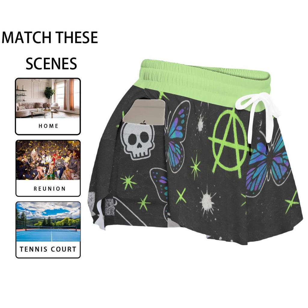 Grunge Y2K Graphic Athletic Shorts, Double Layer Punk Star Workout Shorts