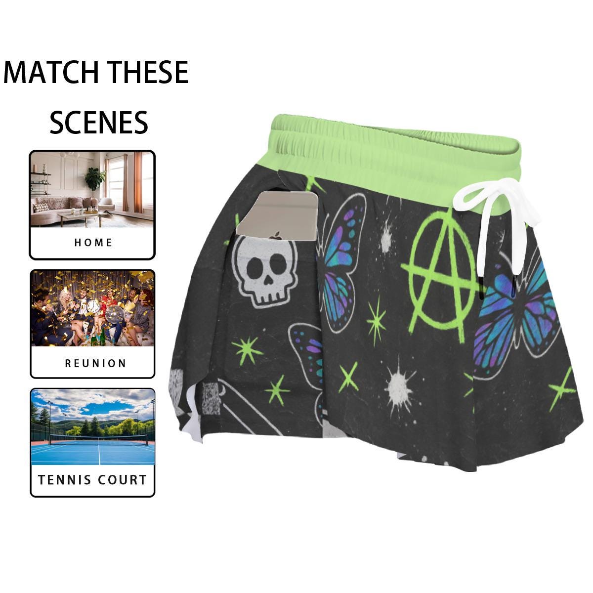 Grunge Y2K Graphic Athletic Shorts, Double Layer Punk Star Workout Shorts