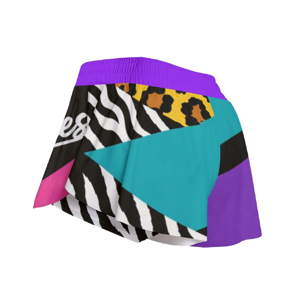 Y2K Retro Colorblock Athletic Shorts, 90s Neon Workout Double Layer Shorts