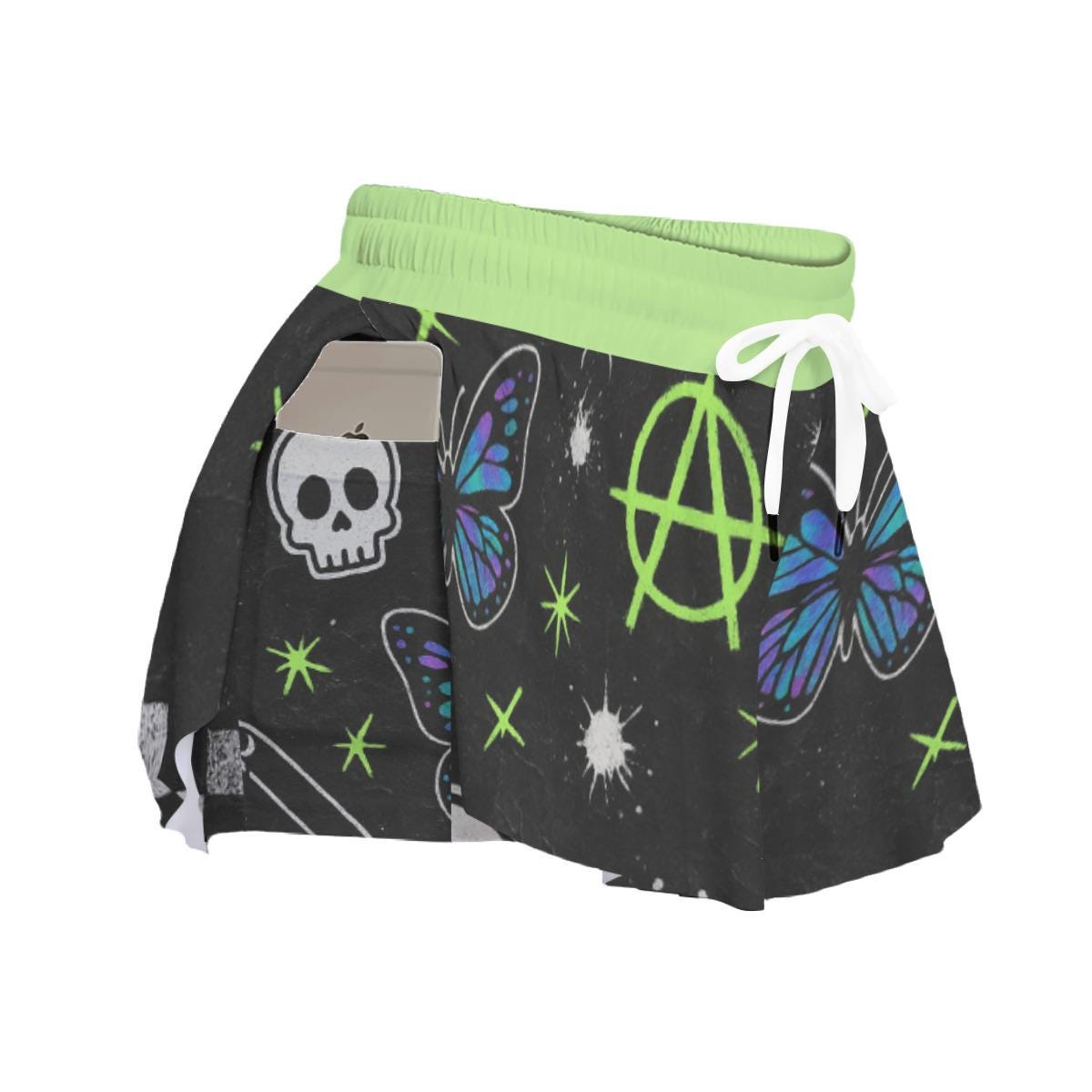 Grunge Y2K Graphic Athletic Shorts, Double Layer Punk Star Workout Shorts