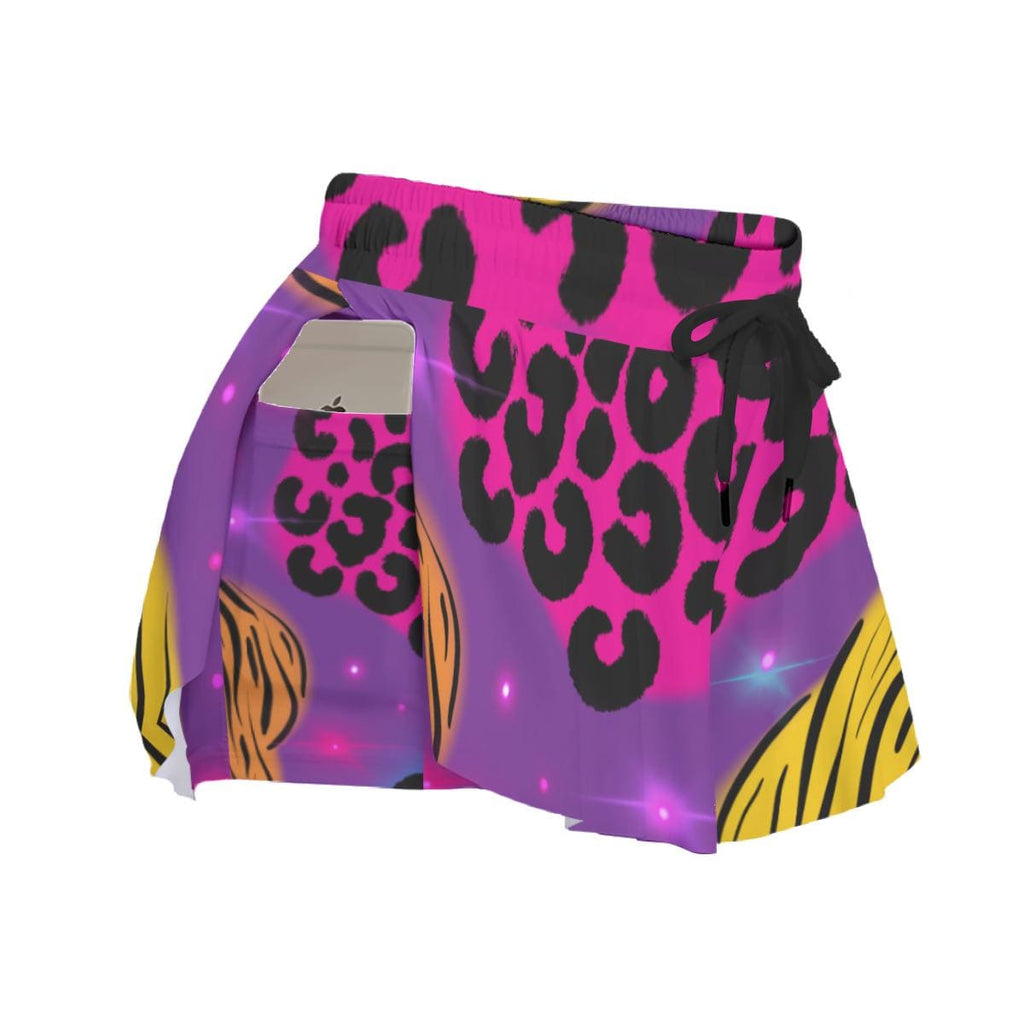 Y2K Neon Animal Print Shorts, Retro Colorblock Athletic Shorts, Summer Activewear