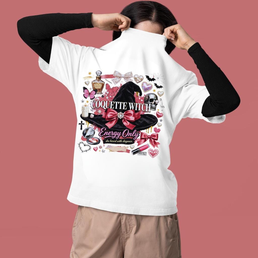 Coquette Witch graphic tee | Witch hat, bows, hearts, potion bottle
