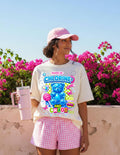 Raised on Chlorine and Chaos Neon Candy Bear Graphic T-Shirt Summer Pool Vibes Tee