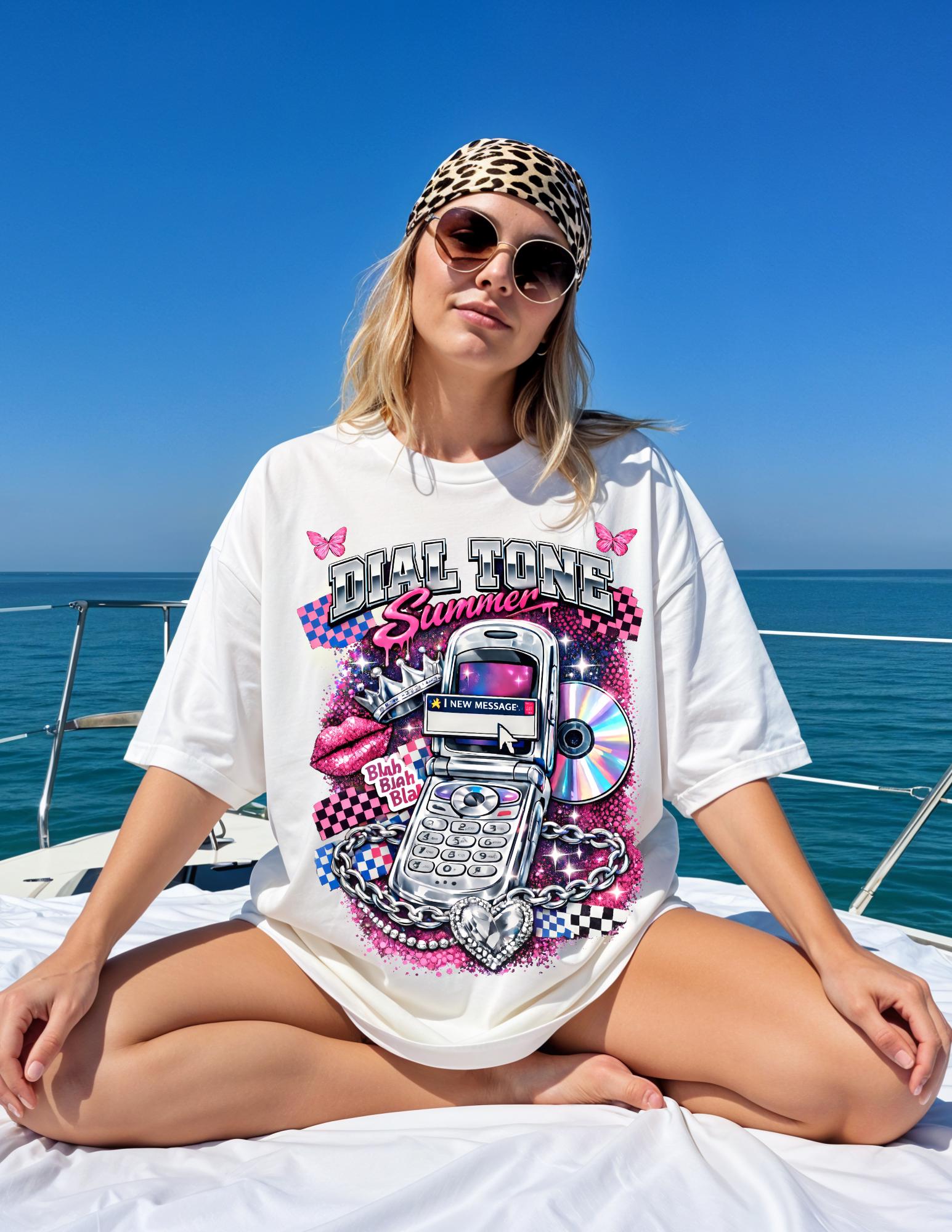Retro Flip Phone Graphic T-Shirt | Y2K CD Checkerboard Tee