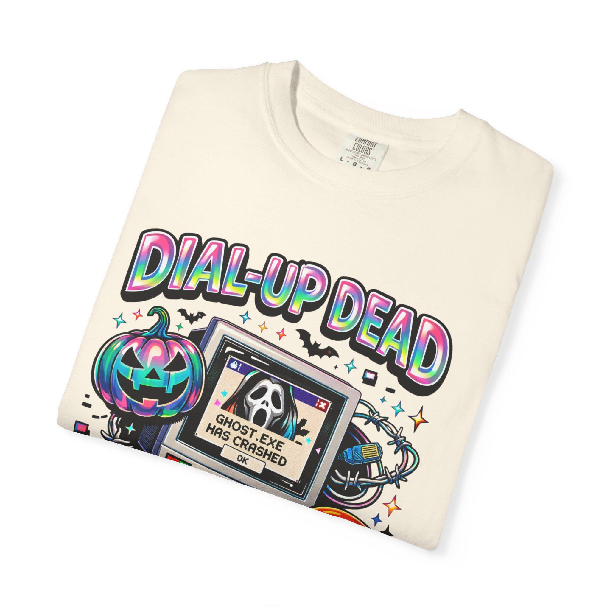 Dial-Up Dead Retro Horror Computer T-Shirt Halloween Skull Pumpkin Design Gothic Vintage Tee