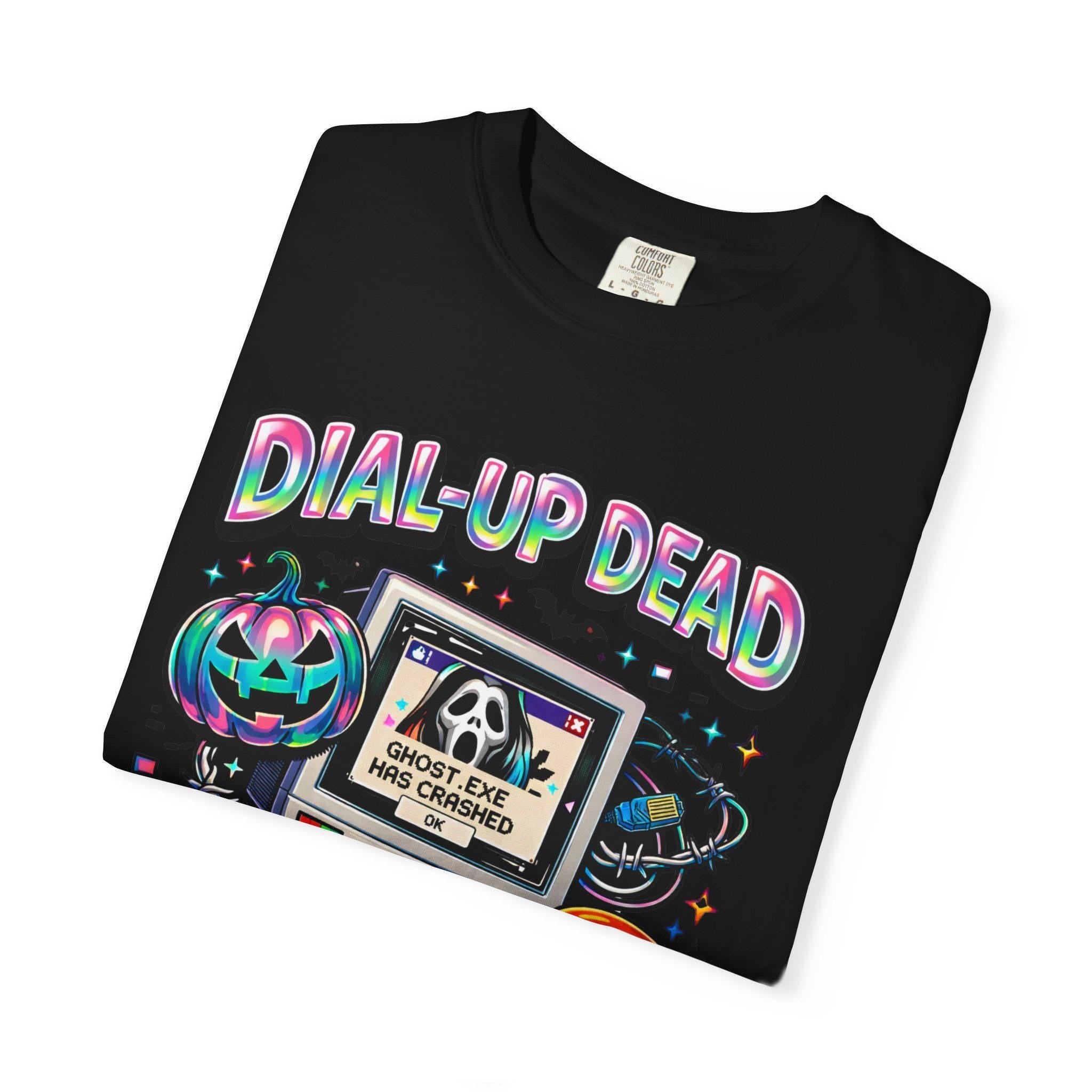Dial-Up Dead Retro Horror Computer T-Shirt Halloween Skull Pumpkin Design Gothic Vintage Tee