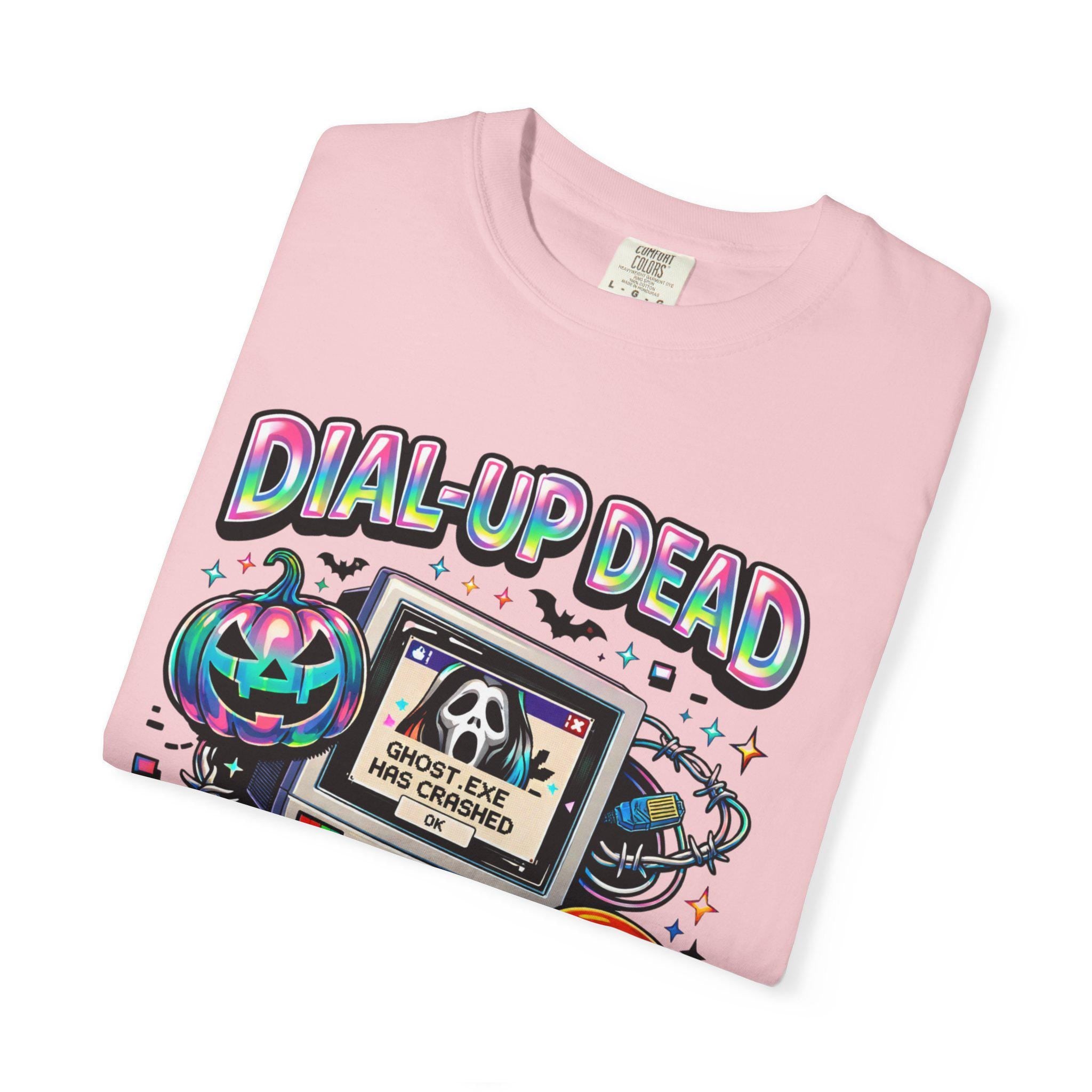 Dial-Up Dead Retro Horror Computer T-Shirt Halloween Skull Pumpkin Design Gothic Vintage Tee