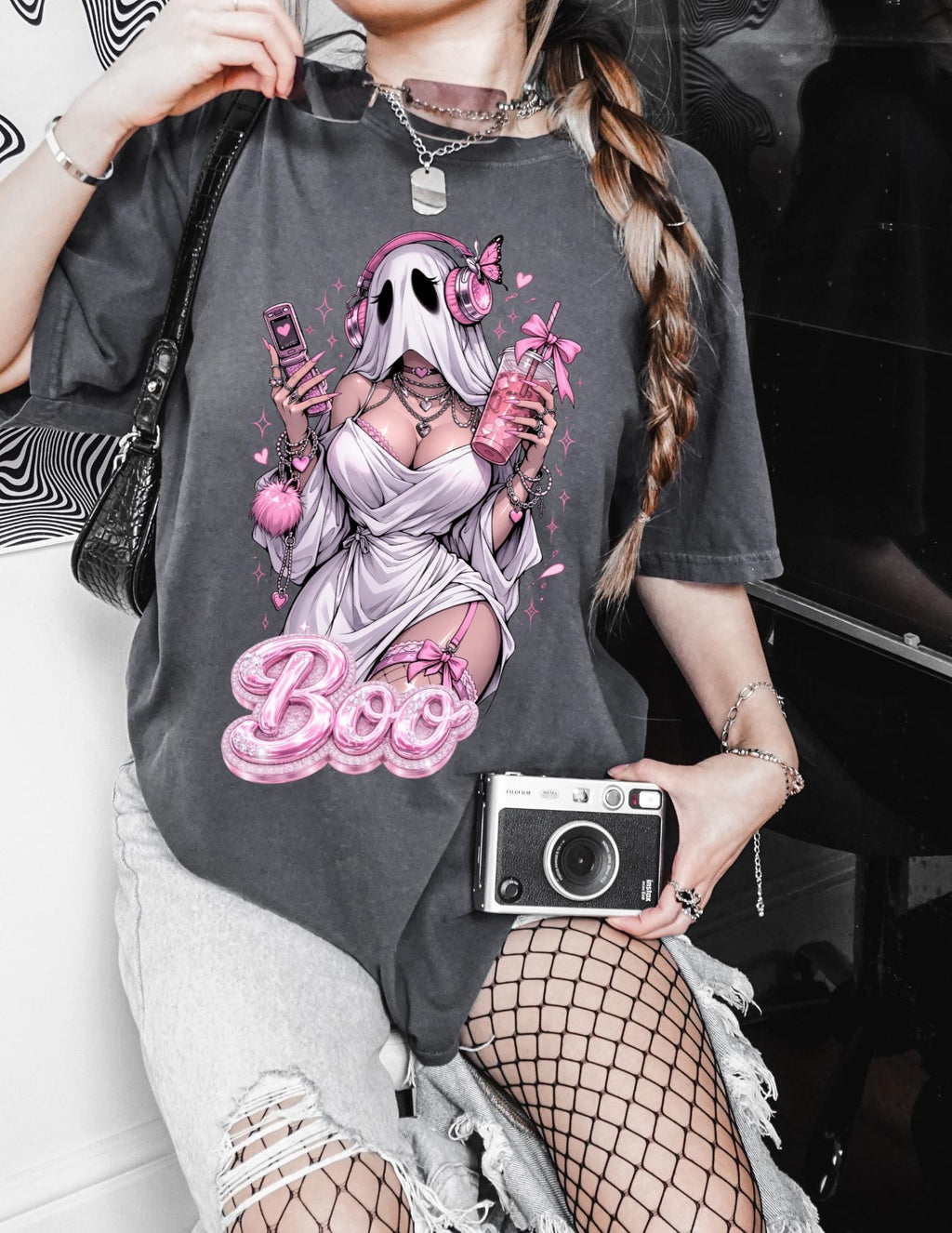 Sexy Ghost Girl Boo Halloween Pinup Horror Graphic T-Shirt Spooky Kawaii Anime Tee