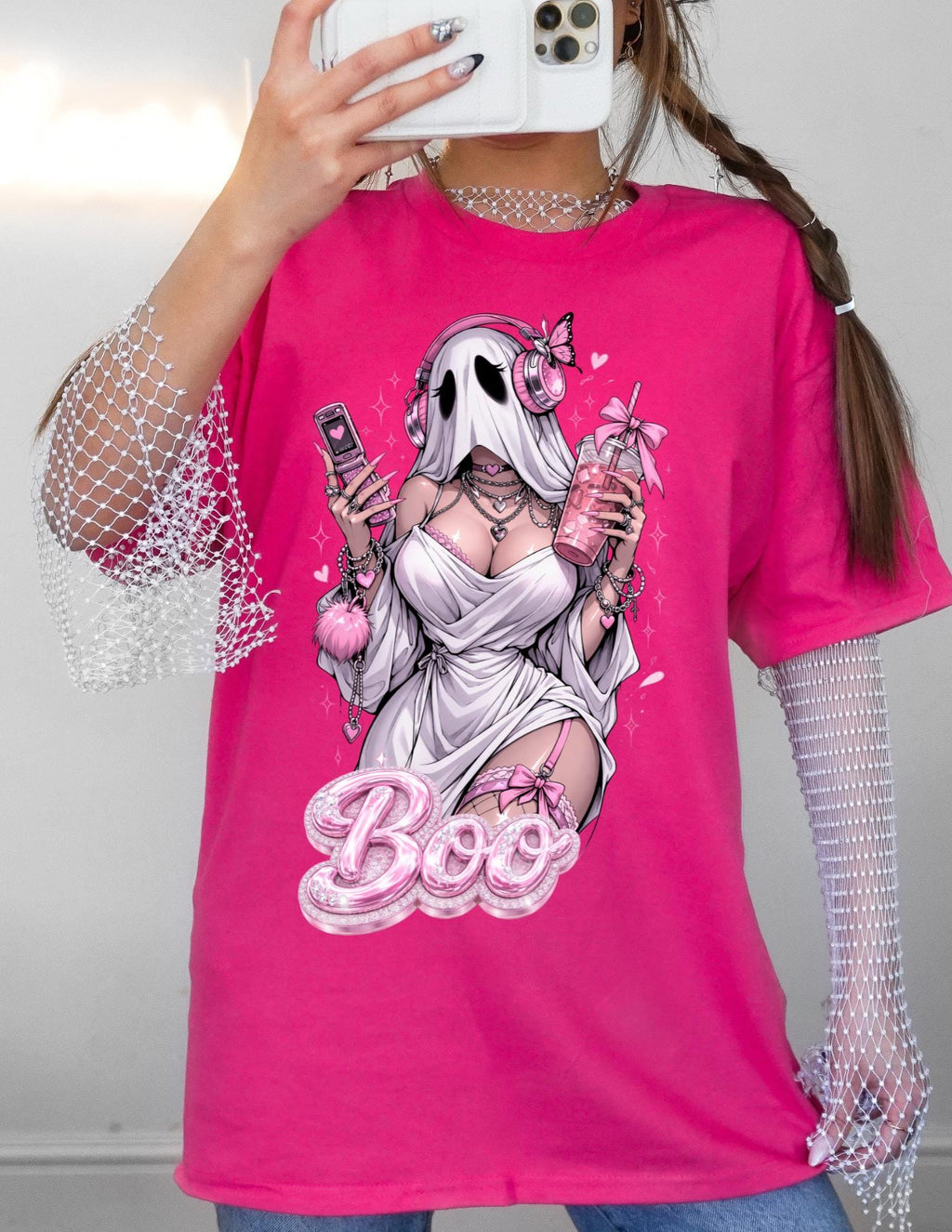 Sexy Ghost Girl Boo Halloween Pinup Horror Graphic T-Shirt Spooky Kawaii Anime Tee