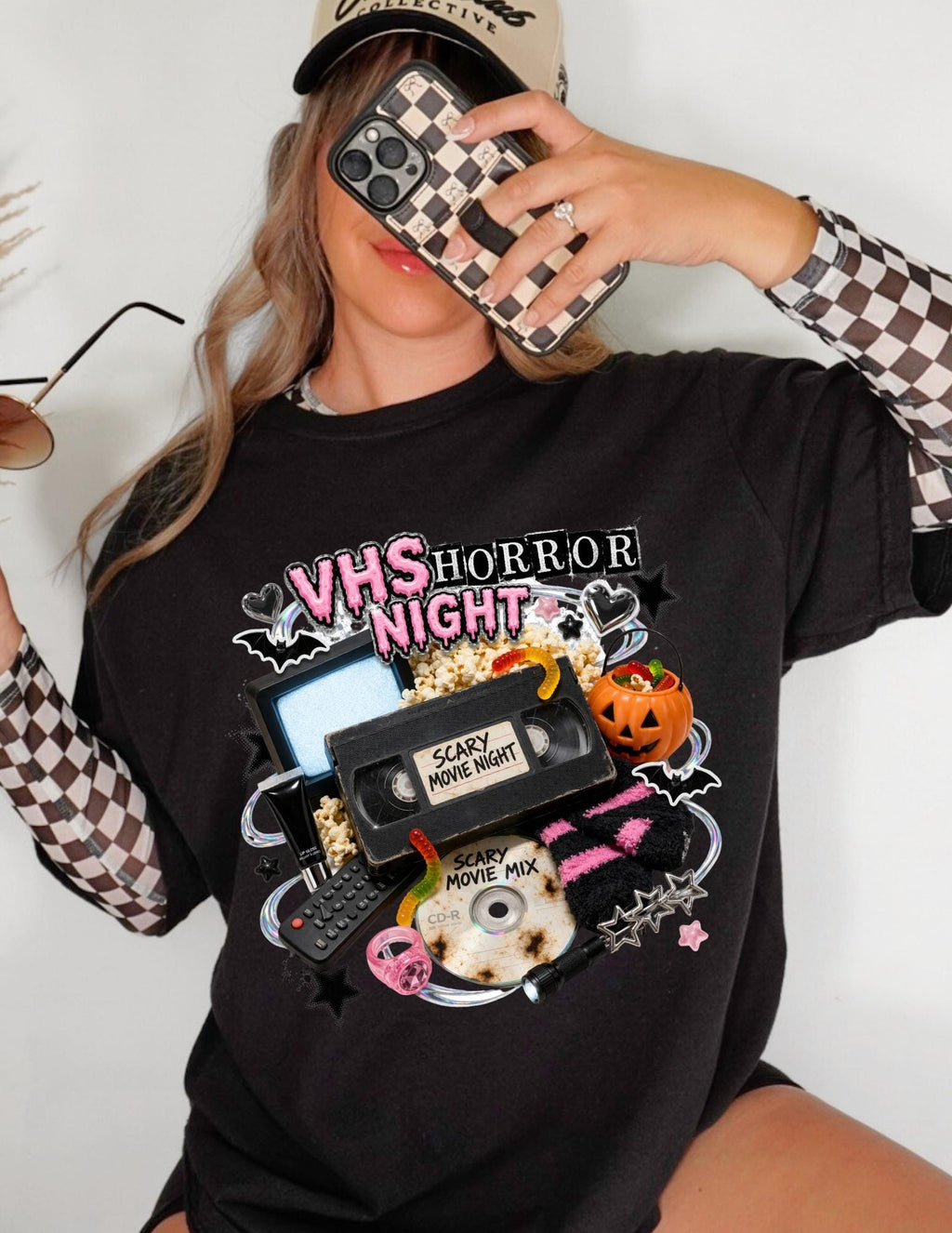 VHS Horror Night T-Shirt | Retro Cassette Skull Pumpkin Spooky Movie Art Halloween Tee