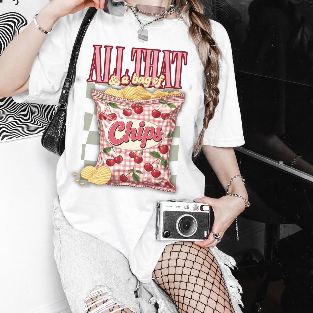 Retro Cherry Chips Graphic Tee: 90s Y2K Comfort Colors Nostalgic Shirt