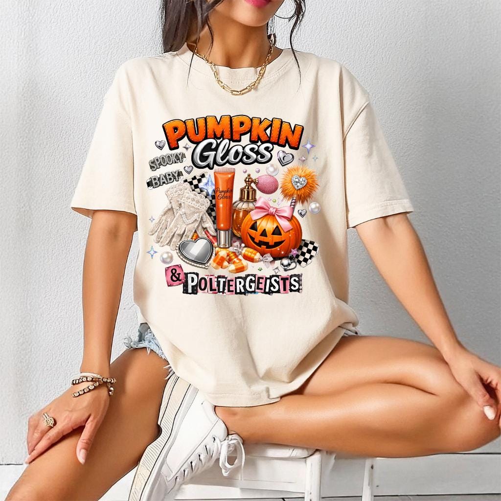 Pumpkin Gloss & Poltergeists Halloween T-Shirt | Spooky Lip Graphic Tee Ghost Fall Autumn Gift