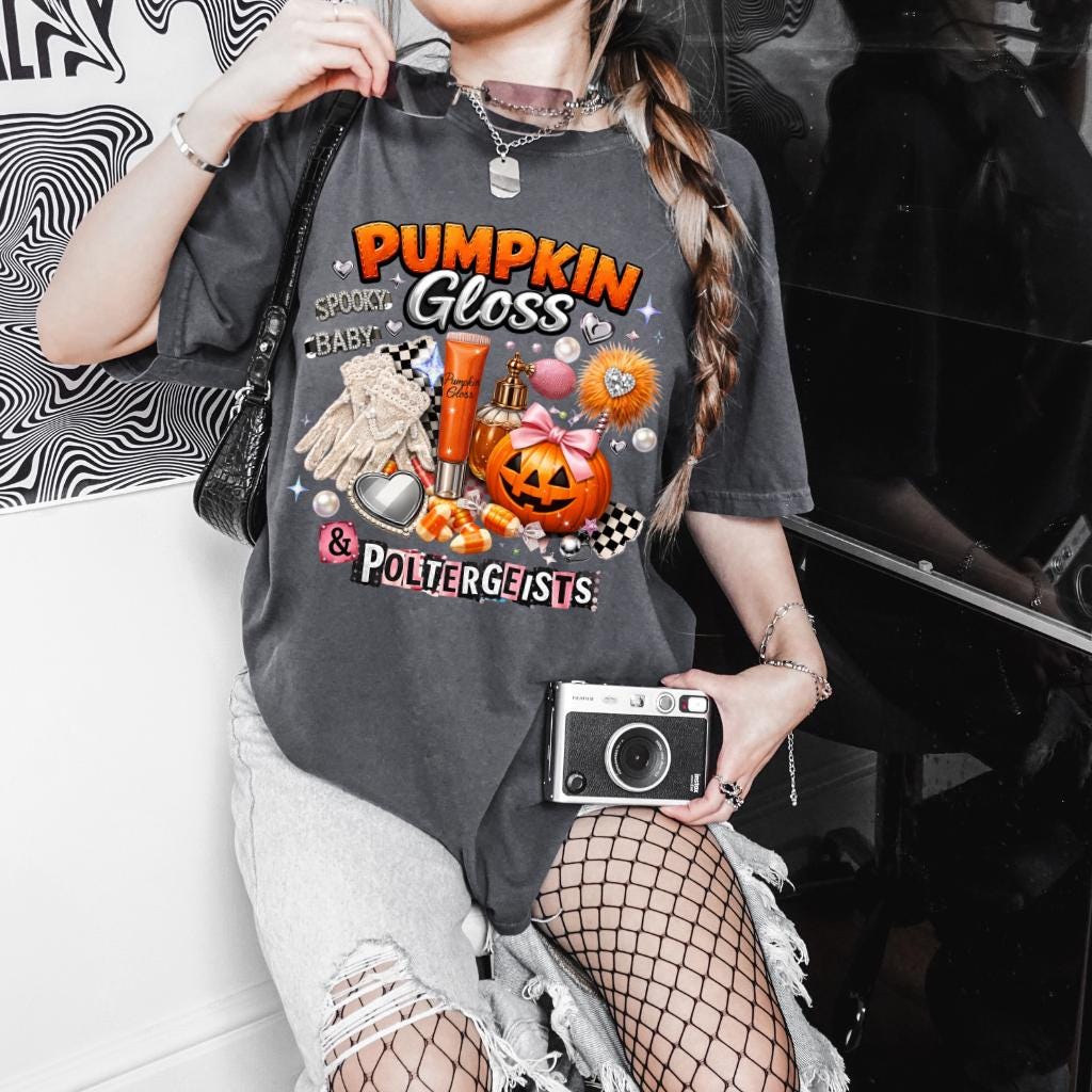 Pumpkin Gloss & Poltergeists Halloween T-Shirt | Spooky Lip Graphic Tee Ghost Fall Autumn Gift