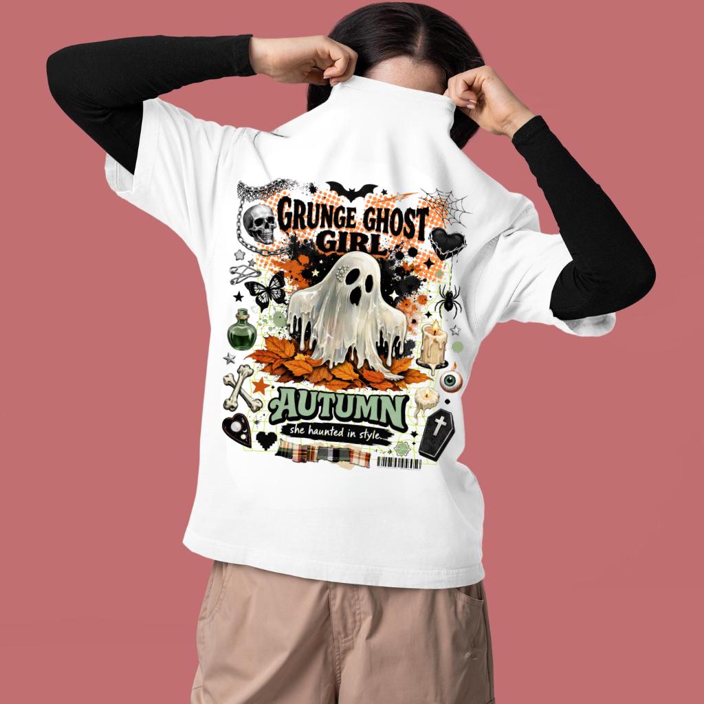 Grunge Ghost Girl Autumn Graphic T-Shirt Halloween Spooky Vintage Style Tee