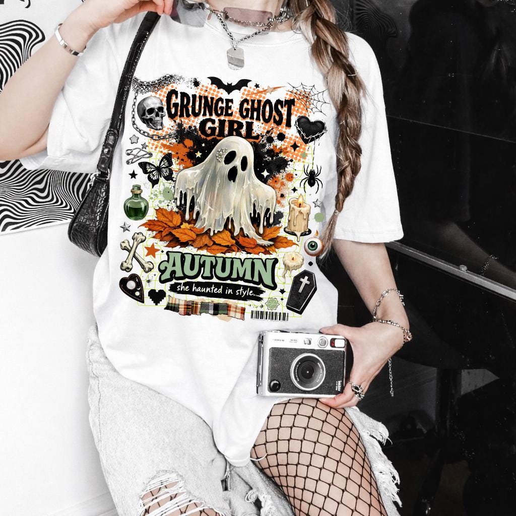 Grunge Ghost Girl Autumn Graphic T-Shirt Halloween Spooky Vintage Style Tee