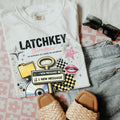 Latchkey Summer Graphic T-Shirt | Retro Icons Key CD Messages Pastel Collage Vintage Tee