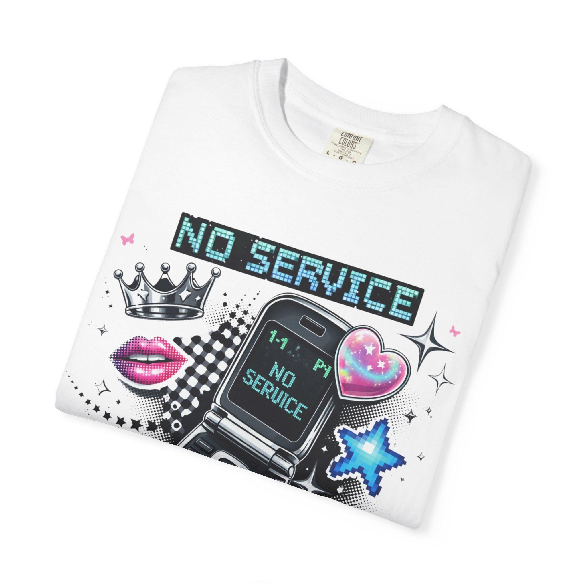 No Service Flip Phone Graphic Tee, Y2K Nostalgia Retro Top