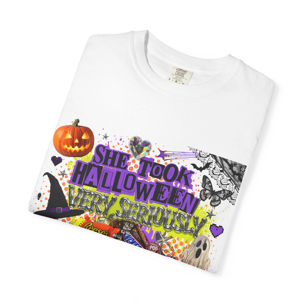 She Took Halloween Collage T-Shirt | Candy Pumpkins Spooky Elements Gothic Witchy Alternative Unisex Tee