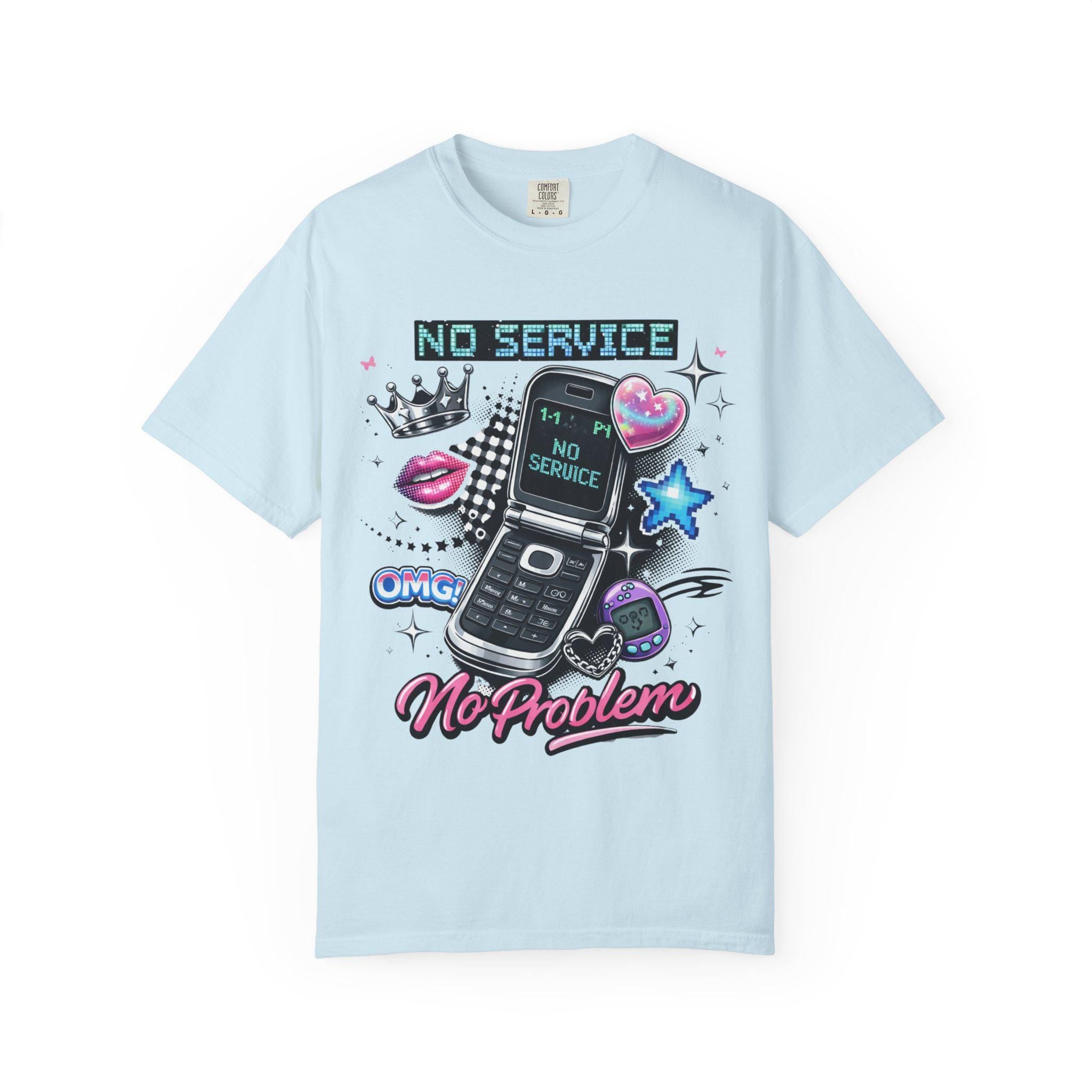 No Service Flip Phone Graphic Tee, Y2K Nostalgia Retro Top
